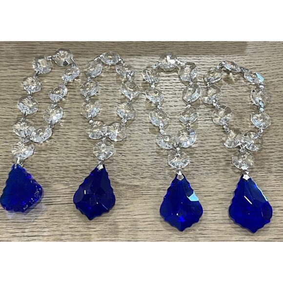 Fifth Avenue Napkin Rings 24% Lead Crystal & Faceted Cobalt Blue Crystal Set 4 - Picture 1 of 7